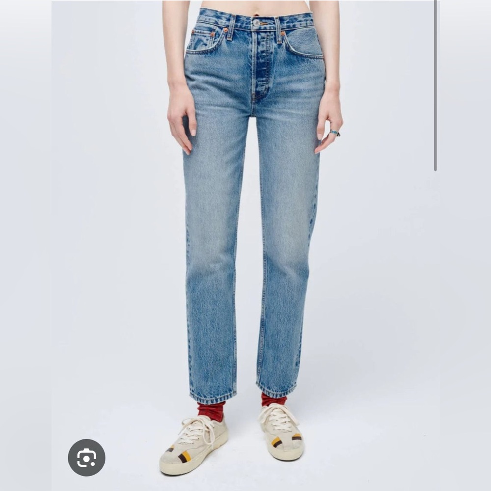NWT Re/Done 70s Stove Pipe Straight Leg Jeans in Cool Medium Blue size 24